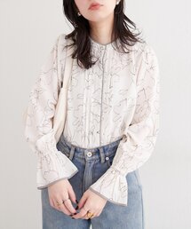 配色パイピングタックブラウス