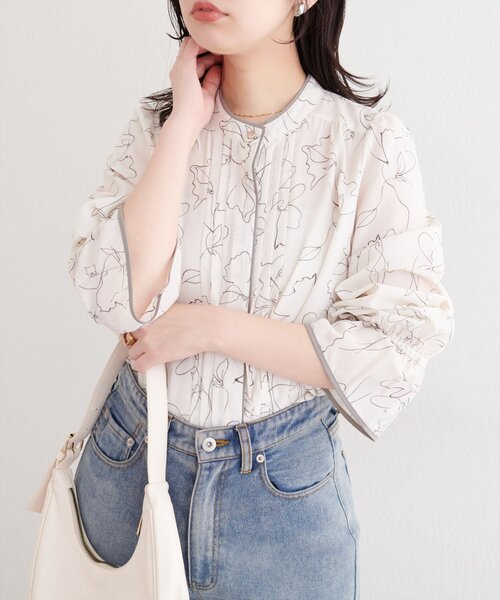 natural couture（ナチュラルクチュール）の「配色パイピングタックブラウス（シャツ/ブラウス・レディース・ピンク/その他1/グレイッシュベージュ/チャコールグレー/ベージュ・FREE）」の6枚目の写真