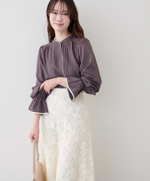 natural couture（ナチュラルクチュール）の「配色パイピングタックブラウス（シャツ/ブラウス・レディース・ピンク/その他1/グレイッシュベージュ/チャコールグレー/ベージュ・FREE）」の12枚目の写真
