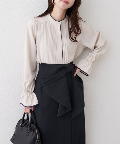 natural couture（ナチュラルクチュール）の「配色パイピングタックブラウス（シャツ/ブラウス・レディース・ピンク/その他1/グレイッシュベージュ/チャコールグレー/ベージュ・FREE）」の16枚目の写真