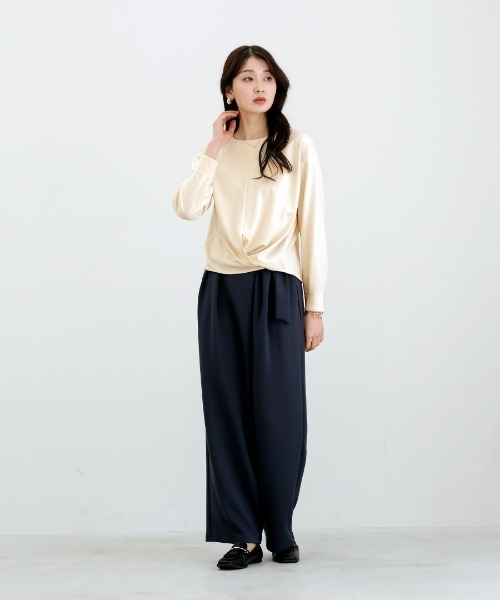 White Collection（ホワイトコレクション）の「【 リラクシーに映える 】 ハイストレッチライトポンチ・ウエストベルトデザインバレルレッグパンツ（その他パンツ・レディース・ネイビー/ブラック/ライトベージュ・S/M/L）」の10枚目の写真