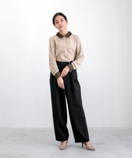 White Collection（ホワイトコレクション）の「【 リラクシーに映える 】 ハイストレッチライトポンチ・ウエストベルトデザインバレルレッグパンツ（その他パンツ・レディース・ネイビー/ブラック/ライトベージュ・S/M/L）」の16枚目の写真