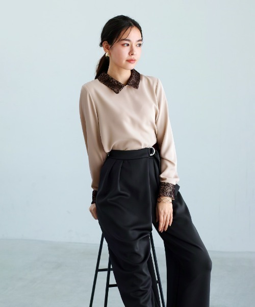 White Collection（ホワイトコレクション）の「【 リラクシーに映える 】 ハイストレッチライトポンチ・ウエストベルトデザインバレルレッグパンツ（その他パンツ・レディース・ネイビー/ブラック/ライトベージュ・S/M/L）」の18枚目の写真