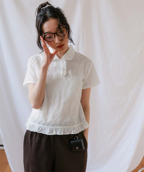 miette（ミエット）の「シュシュ付き丸襟ブラウス（シャツ/ブラウス・レディース・ドット/アイボリー/ブラック・L/M/S）」の9枚目の写真
