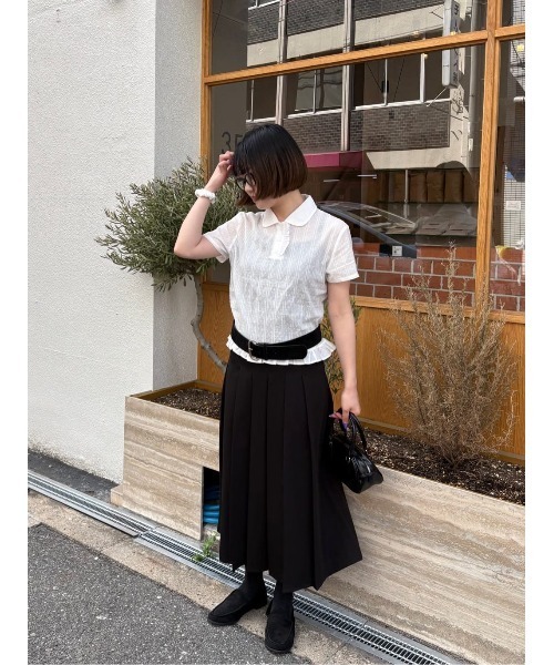 miette（ミエット）の「シュシュ付き丸襟ブラウス（シャツ/ブラウス・レディース・ドット/アイボリー/ブラック・L/M/S）」の5枚目の写真