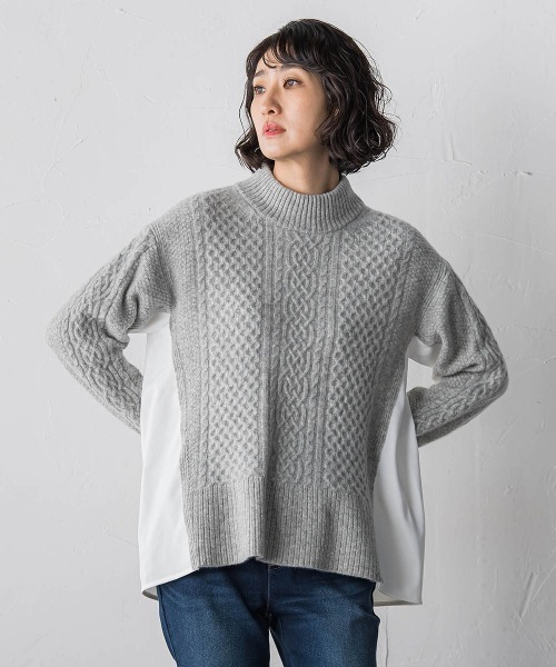 la.f…（ラエフ）の「ハミルトンケーブル切り替えニット（ニット/セーター・レディース・オフホワイト/チャコールグレー/ライトグレー・9号）」の3枚目の写真