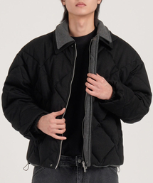 BUTTON SEOUL（ボタンソウル）の「クロップシルエットダブルカラーソフトキルティングジャケット（ブラック）（その他アウター）」