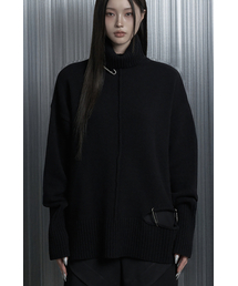 Soft Rib Cut Out Pin Point Turtleneck Knit (Black)