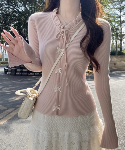 リボン付きフリルカーディガン