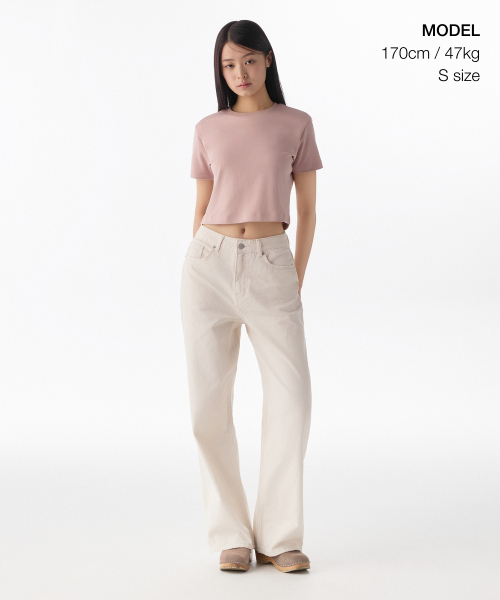 MUSINSA STANDARD WOMAN（ムシンサスタンダードウーマン）の「ウィメンズクルーネッククロップTシャツ[デザートピンク]（Tシャツ/カットソー・レディース・その他・LARGE/SMALL/X-LARGE/MEDIUM/X-SMALL）」の2枚目の写真