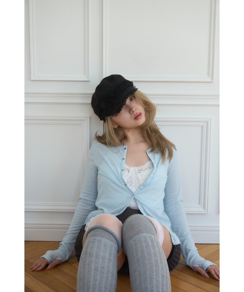 Smyeon（スミョン）の「Logo embroidery Long sleeve sheer cardigan/ロゴ刺繍シアーカットカーディガン（カーディガン/ボレロ・レディース・グレー/ライトブルー/ブラック/パープル/ミント・FREE）」の16枚目の写真