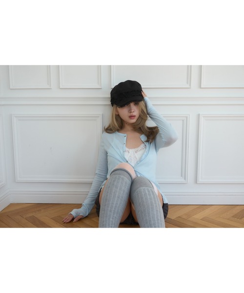 Smyeon（スミョン）の「Logo embroidery Long sleeve sheer cardigan/ロゴ刺繍シアーカットカーディガン（カーディガン/ボレロ・レディース・グレー/ライトブルー/ブラック/パープル/ミント・FREE）」の17枚目の写真