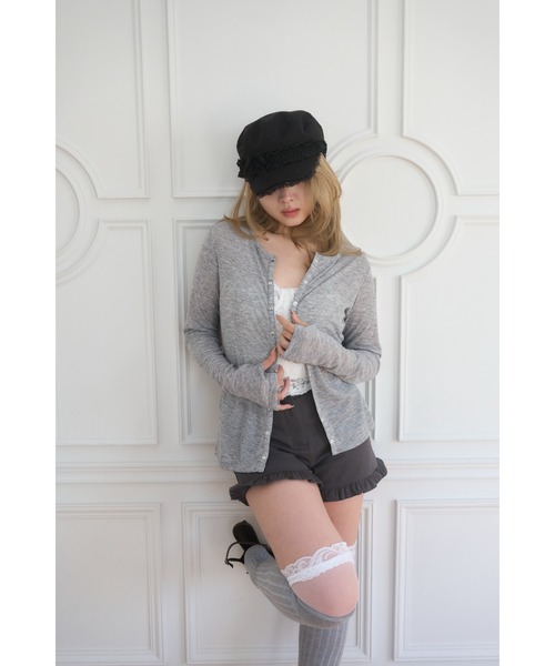 Smyeon（スミョン）の「Logo embroidery Long sleeve sheer cardigan/ロゴ刺繍シアーカットカーディガン（カーディガン/ボレロ・レディース・グレー/ライトブルー/ブラック/パープル/ミント・FREE）」の22枚目の写真