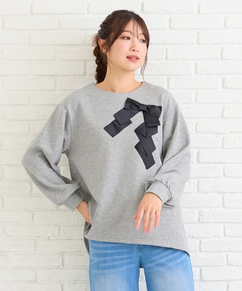 Rose Tiara（ローズティアラ）の「リボンプルオーバー（Tシャツ/カットソー・レディース・グレー/ブラック・46/42/38）」の3枚目の写真