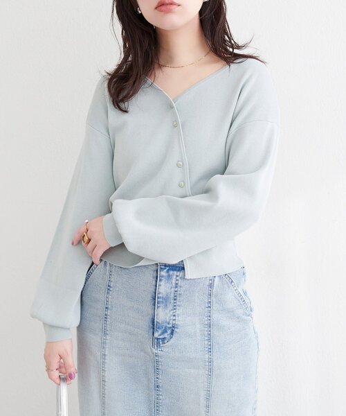 natural couture（ナチュラルクチュール）の「アシメデザイン釦カーデ（カーディガン/ボレロ・レディース・サックスブルー/オフホワイト/ピンク/ネイビー・FREE）」の16枚目の写真