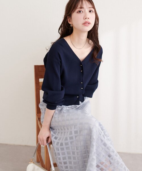 natural couture（ナチュラルクチュール）の「アシメデザイン釦カーデ（カーディガン/ボレロ・レディース・サックスブルー/オフホワイト/ピンク/ネイビー・FREE）」の22枚目の写真