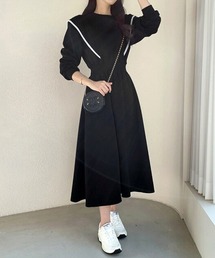 裏起毛配色パイピングワンピース