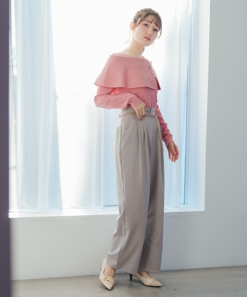 MISCH MASCH（ミッシュマッシュ）の「2026春夏新作 チェーンベルト付きタックワイドパンツ（スラックス・レディース・グレー/グリーン/ベージュ・M/S）」の14枚目の写真