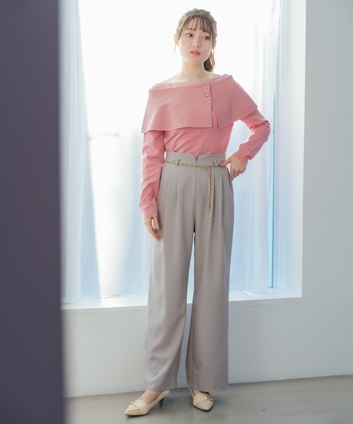 MISCH MASCH（ミッシュマッシュ）の「2026春夏新作 チェーンベルト付きタックワイドパンツ（スラックス・レディース・グレー/グリーン/ベージュ・M/S）」の15枚目の写真