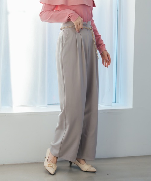 MISCH MASCH（ミッシュマッシュ）の「2026春夏新作 チェーンベルト付きタックワイドパンツ（スラックス・レディース・グレー/グリーン/ベージュ・M/S）」の16枚目の写真