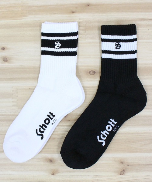 schott（ショット）の「HIGT-SOCKS/２足セット（ソックス/靴下・メンズ・ブラック×ホワイト・FREE）」の3枚目の写真