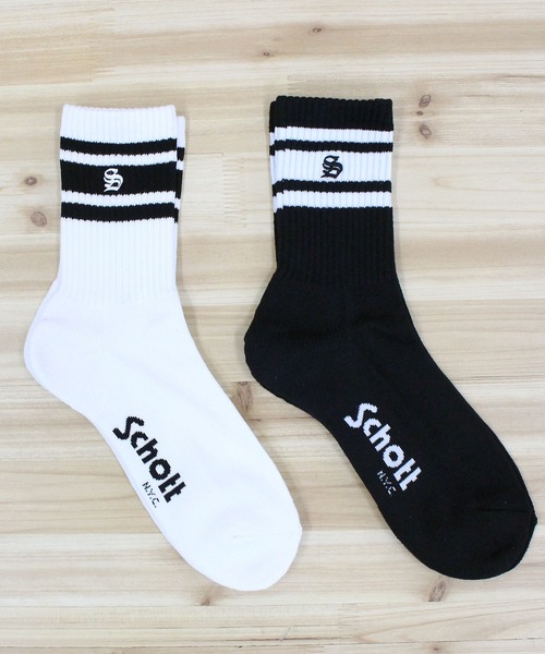 schott（ショット）の「HIGT-SOCKS/２足セット（ソックス/靴下・メンズ・ブラック×ホワイト・FREE）」の4枚目の写真