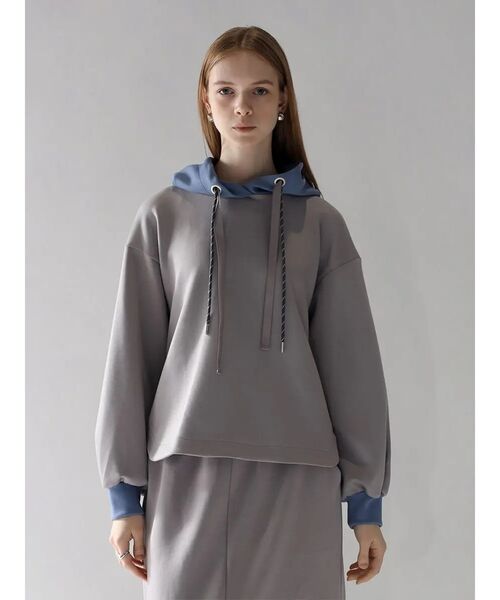 :ETHROF(イーサオブ)の「BI-COLOR BONDING HOODIE(GRAY,BLACK)(パーカー・レディース・ブラック/グレー・FREE)」の5枚目の写真