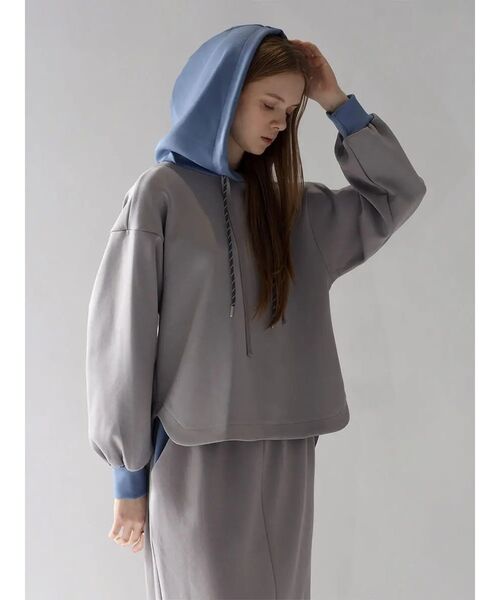 :ETHROF(イーサオブ)の「BI-COLOR BONDING HOODIE(GRAY,BLACK)(パーカー・レディース・ブラック/グレー・FREE)」の8枚目の写真