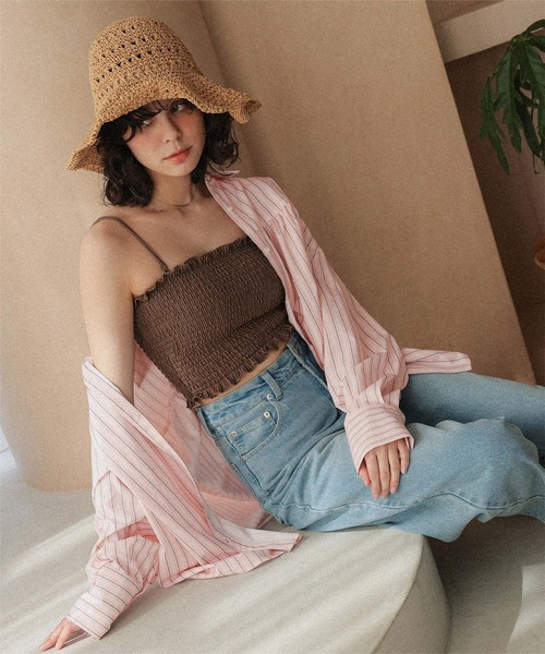 titivate(ティティベイト)の「UVケアオーバーサイズシャツ/ラッシュガード(ラッシュガード・レディース・ピンク系その他/オフホワイト/クリーム/ストライプ・L/M/S)」の9枚目の写真