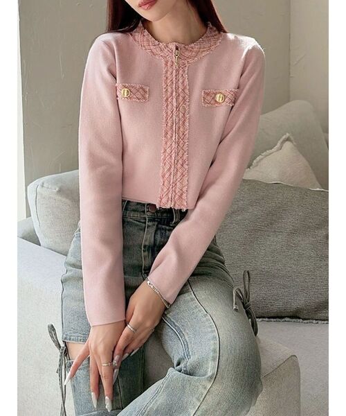 RESEXXY（リゼクシー）の「ツイードデザインアンサンブル（ニット/セーター・レディース・ブラック/ベージュ/ピンク・FREE）」の3枚目の写真