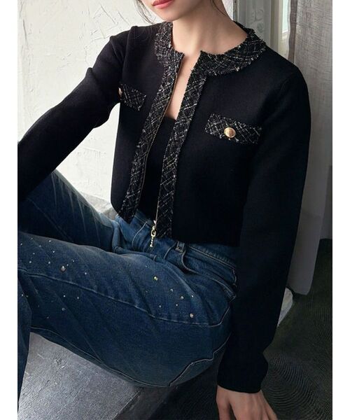 RESEXXY（リゼクシー）の「ツイードデザインアンサンブル（ニット/セーター・レディース・ブラック/ベージュ/ピンク・FREE）」の2枚目の写真