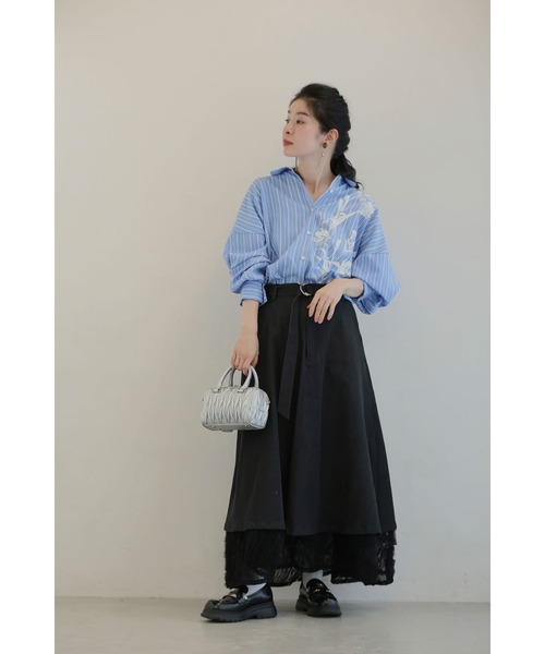 cawaii(カワイイ)の「(黒)重ねて可愛いレイヤードロングスカート(インナー付き)(スカート・レディース・ブラック・FREE)」の4枚目の写真