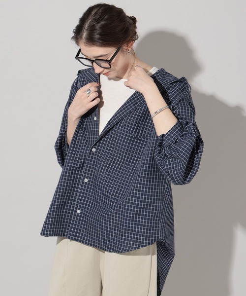 GEORGE'S（ジョージズ）の「チェックフードシャツ（シャツ/ブラウス・レディース・オフホワイト/グリーン/ネイビー・FREE）」の8枚目の写真