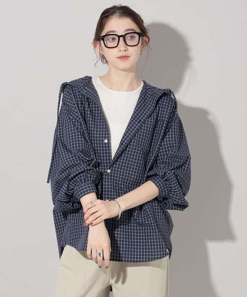 GEORGE'S（ジョージズ）の「チェックフードシャツ（シャツ/ブラウス・レディース・オフホワイト/グリーン/ネイビー・FREE）」の14枚目の写真