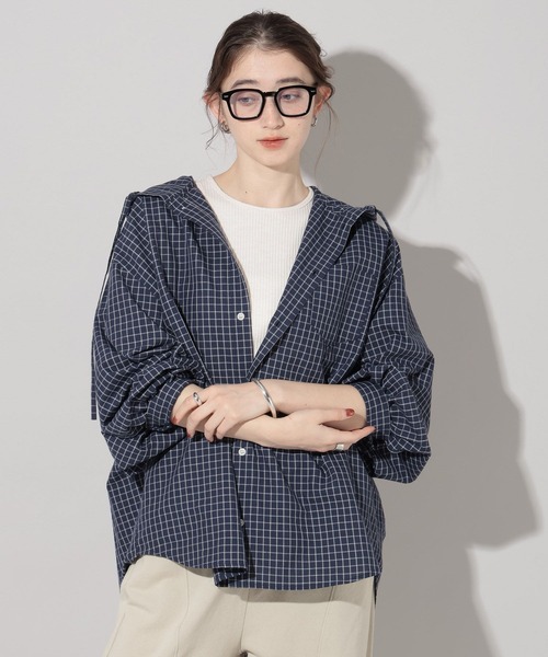 GEORGE'S（ジョージズ）の「チェックフードシャツ（シャツ/ブラウス・レディース・オフホワイト/グリーン/ネイビー・FREE）」の12枚目の写真