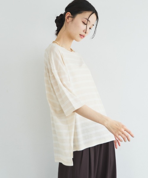 Doux archives（ドゥアルシーヴ）の「シアーボーダーTee（Tシャツ/カットソー・レディース・ベージュ/ブラウン/ブラック・FREE）」の3枚目の写真