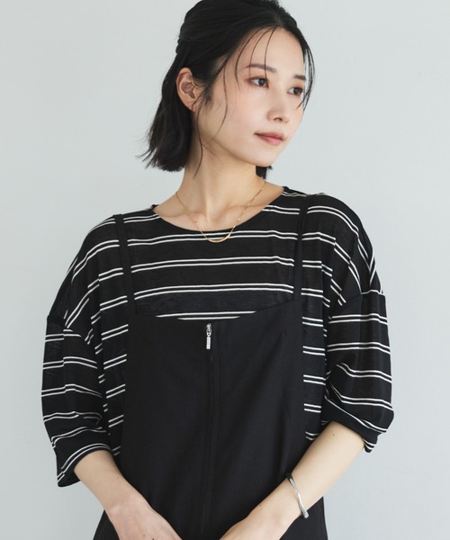 Doux archives（ドゥアルシーヴ）の「シアーボーダーTee（Tシャツ/カットソー・レディース・ベージュ/ブラウン/ブラック・FREE）」の2枚目の写真