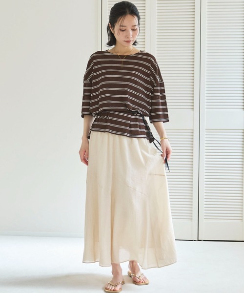 Doux archives（ドゥアルシーヴ）の「シアーボーダーTee（Tシャツ/カットソー・レディース・ベージュ/ブラウン/ブラック・FREE）」の19枚目の写真