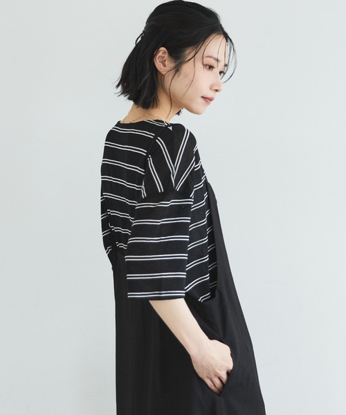 Doux archives（ドゥアルシーヴ）の「シアーボーダーTee（Tシャツ/カットソー・レディース・ベージュ/ブラウン/ブラック・FREE）」の14枚目の写真