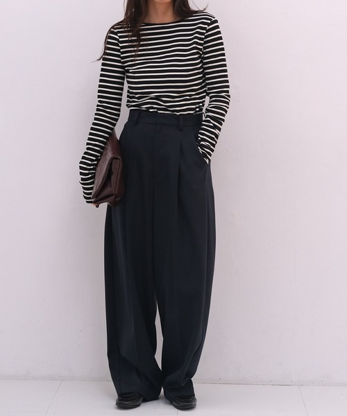 AKTE（アクテ）の「タイトボーダーバックラウンドプルオーバー（Tシャツ/カットソー・レディース・ホワイト系/ブラック系/レッド系・FREE）」の6枚目の写真