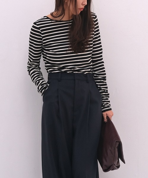 AKTE（アクテ）の「タイトボーダーバックラウンドプルオーバー（Tシャツ/カットソー・レディース・ホワイト系/ブラック系/レッド系・FREE）」の8枚目の写真