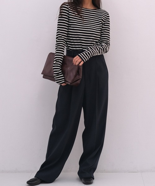 AKTE（アクテ）の「タイトボーダーバックラウンドプルオーバー（Tシャツ/カットソー・レディース・ホワイト系/ブラック系/レッド系・FREE）」の10枚目の写真