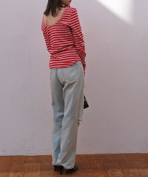 AKTE（アクテ）の「タイトボーダーバックラウンドプルオーバー（Tシャツ/カットソー・レディース・ホワイト系/ブラック系/レッド系・FREE）」の13枚目の写真