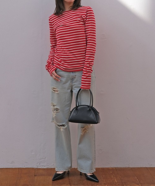 AKTE（アクテ）の「タイトボーダーバックラウンドプルオーバー（Tシャツ/カットソー・レディース・ホワイト系/ブラック系/レッド系・FREE）」の17枚目の写真