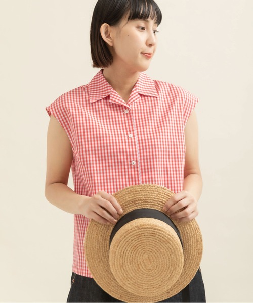 CHILD WOMAN（チャイルドウーマン）の「ギザギンガム開衿フレンチスリーブブラウス（シャツ/ブラウス・レディース・レッド・FREE）」の2枚目の写真
