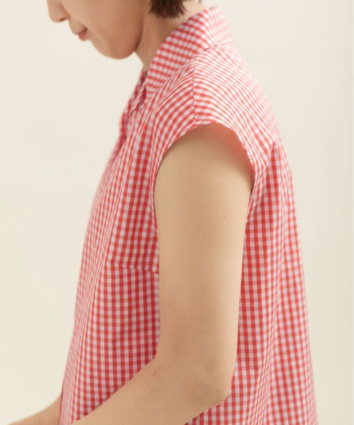 CHILD WOMAN（チャイルドウーマン）の「ギザギンガム開衿フレンチスリーブブラウス（シャツ/ブラウス・レディース・レッド・FREE）」の4枚目の写真
