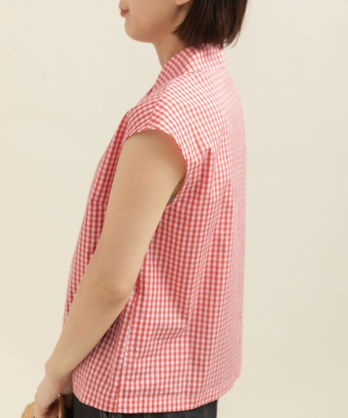 CHILD WOMAN（チャイルドウーマン）の「ギザギンガム開衿フレンチスリーブブラウス（シャツ/ブラウス・レディース・レッド・FREE）」の3枚目の写真