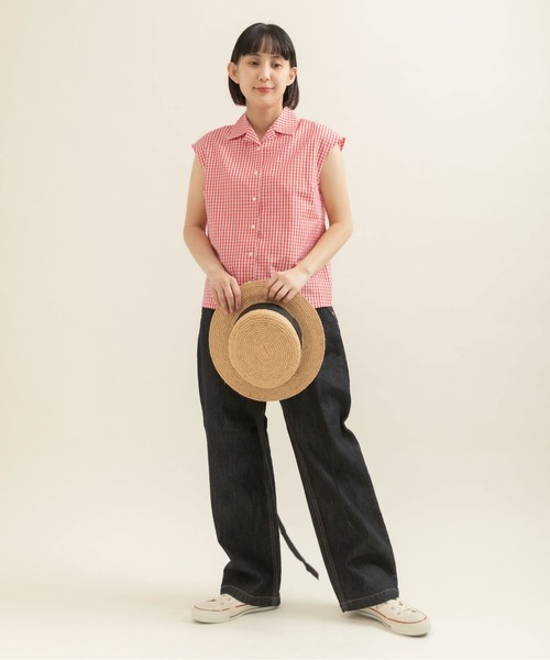 CHILD WOMAN（チャイルドウーマン）の「ギザギンガム開衿フレンチスリーブブラウス（シャツ/ブラウス・レディース・レッド・FREE）」の7枚目の写真