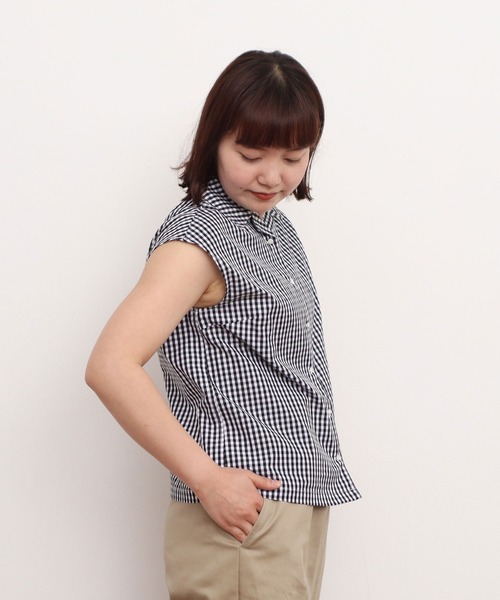CHILD WOMAN(チャイルドウーマン)の「ギザギンガム開衿フレンチスリーブブラウス(シャツ/ブラウス・レディース・レッド/ブラック・FREE)」の19枚目の写真