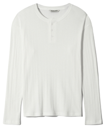 BASEMOMENT（ベースモーメント）の「イレギュラーリブヘンリーネックTシャツアイボリー（Tシャツ/カットソー）」